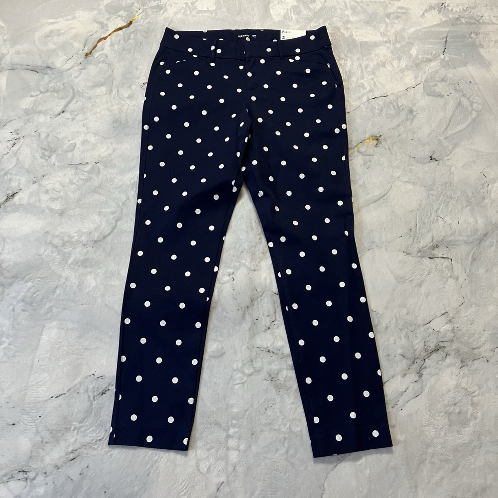 Old Navy Pants Womens Size 2 Navy Blue Pixie‎ Ankle Polka Dot Casual